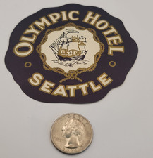 Olympic Hotel Sailing Ship Seattle Washington VTG Luggage Decal Label Sticker