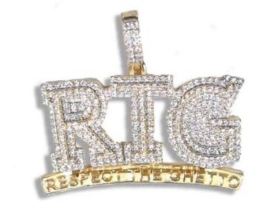 Real Moissanite 3Ct Round Cut Mens Custom ''RTG'' Pendant 14k Two Tone Gold Plated
