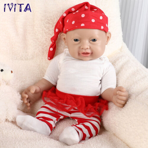 IVITA 12inch Blue Eyes Baby Girl Little Doll Lifelike Full Silicone Reborn Doll