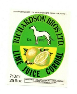 England - Vintage Label - Richardson Bros, Middlesborough - Lime Juice Cordial