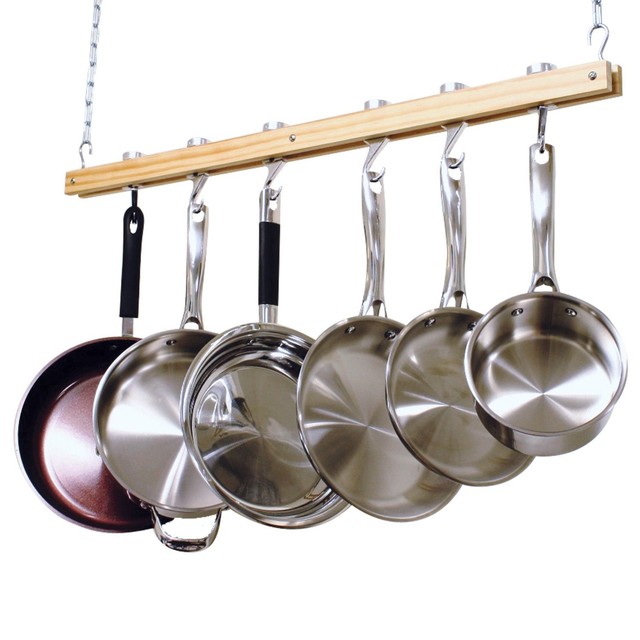 Ceiling Hanging Mount Mounted Wooden Pot Rack Dish Pans Drying