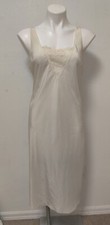 Vintage Olga Full Slip Dress 34T Lingerie Ivory Lace V Front Back Slit EVC