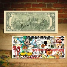 MICKEY MOUSE 90th Birthday Genuine $2 U.S. Bill Pop Art - HAND-SIGNED by Rency 