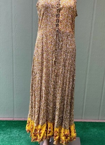 Boho Sundress NWT Size L Long Floral India Border Print100% Rayon