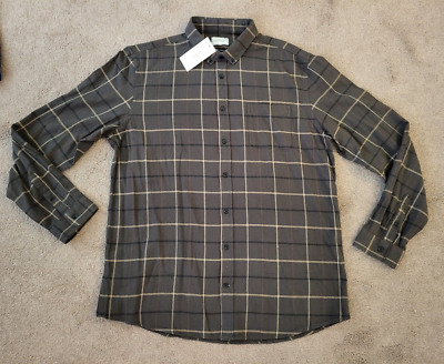 Men's Frank & Oak Button Up Long Sleeve Flannel Shirt Size XXL Green Brown  NEW