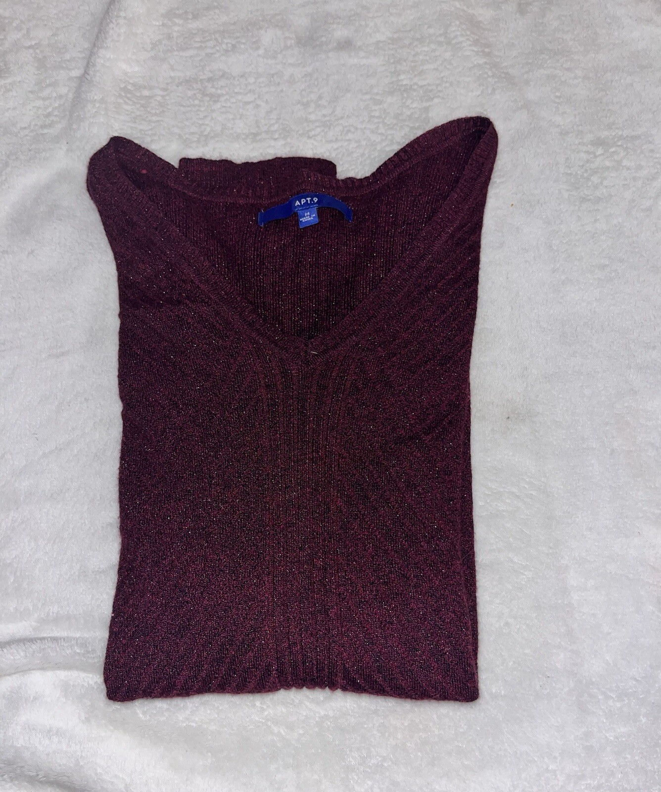 Sz M Apt 9 Women’s Maroon Sparkly V-Neck Long Sleeve Pullover Preowned