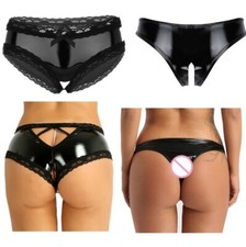 US Women Crotchless Briefs Panties Shiny Leather Thong G-string Bikini Underwear