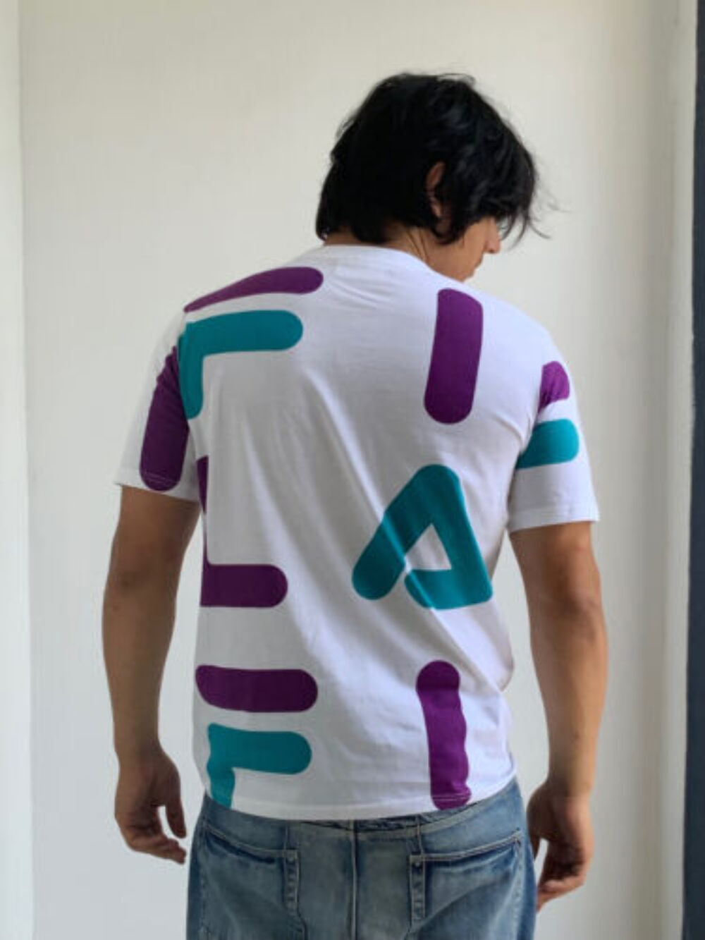 T shirt uomo Fila bianca viola teal manica corta nuova con etichetta