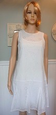 NWT MICHAEL KORS Sz 2 Sleeveless Fit & Flare Godet WHITE Eyelet Dress $129.99