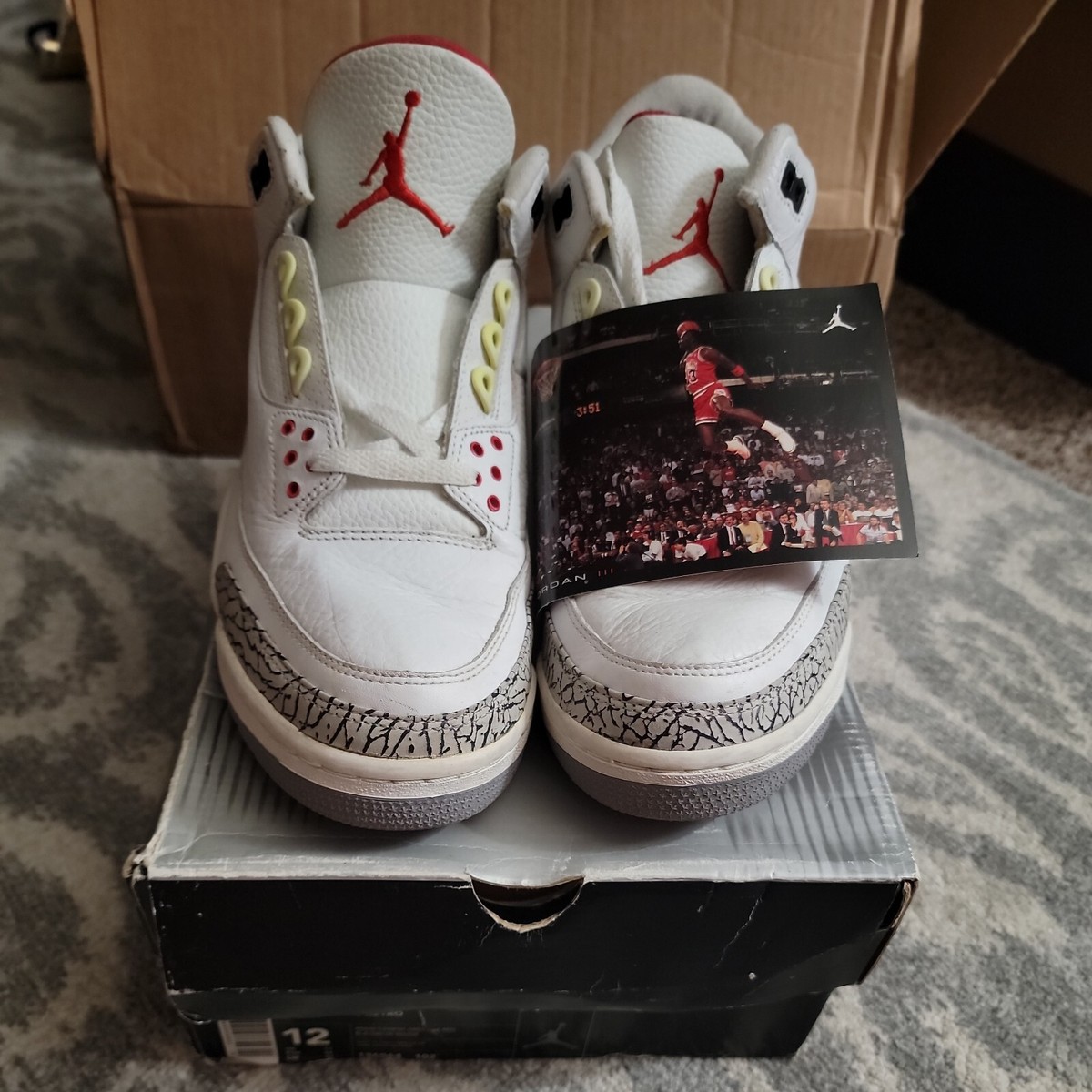 Air Jordan 3 Retro Size 12 White/Cement Grey/Fire Red - 2003  display picture 3