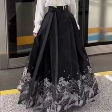 Chinese women Hanfu Set Horse Face Skirt Long Swing Pleated Skirt