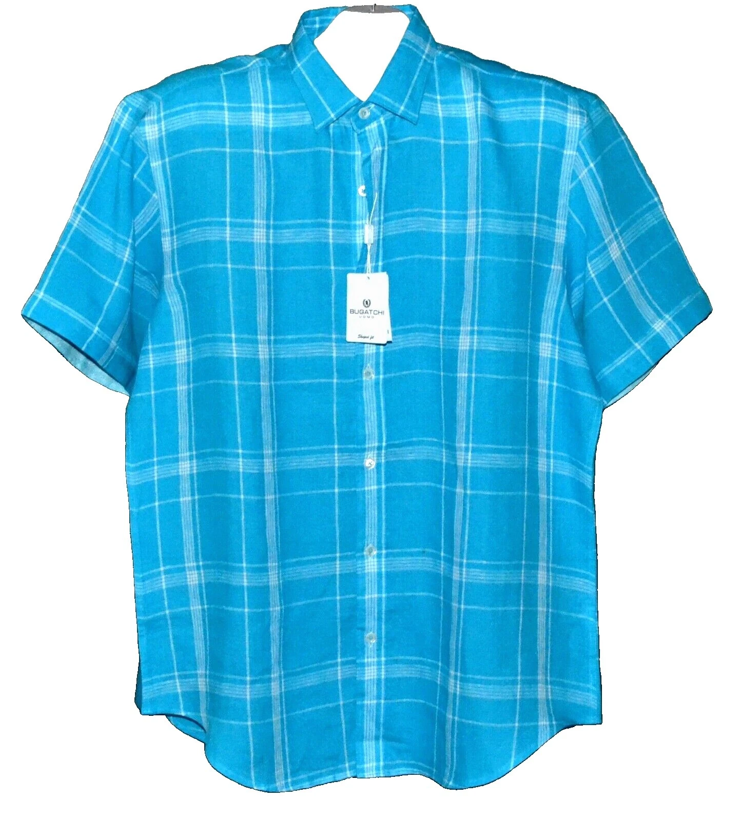 Bugatchi Uomo Linen Short Sleeve Casual Button-Down Shirts for Men