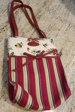 Longaberger Holiday Red Stripe Poinsettia Pine Cone Small Tote or Lunch Bag