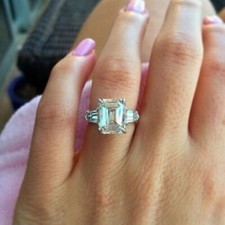 Emerald Cut 2.65Ct Diamond White Gold Finish Engagement Ring Simulated Size 7.5