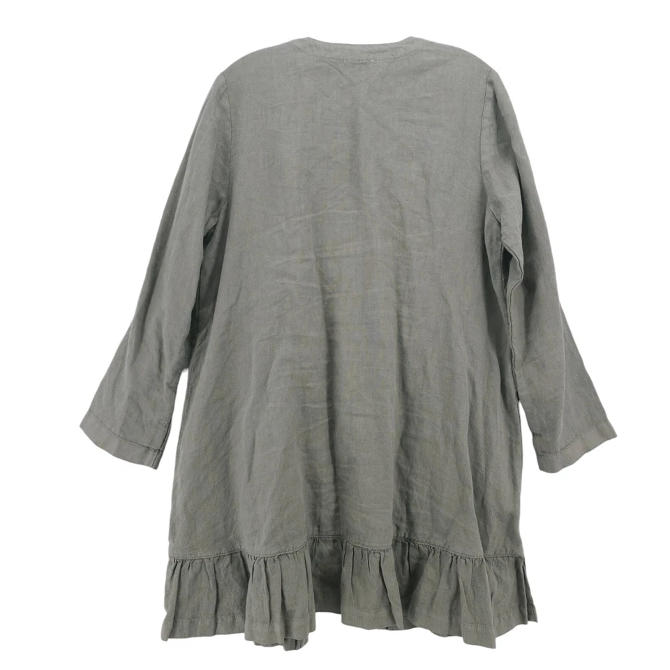 J. JILL Garment Dyed 100% Linen Lagenlook Duster Ruffled Hem Open MEDIUM PETITE - Image 2 of 4