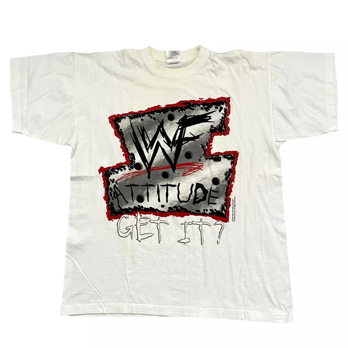 Vintage 2000 WWF Attitude Get It Catrol White T-shirt XL WWF Wrestling SOGO