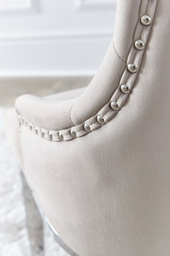 Upholstered Velvet Button Dining Chairs Grey Black Cream Chrome Leg Knocker Back - Picture 22 of 28