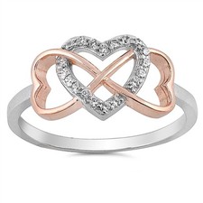 Rose Gold Infinite Love Hearts Cubic Zirconia .925 Sterling Silver Ring