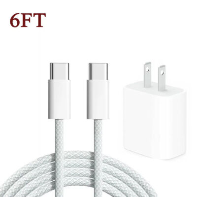 USB-C Fast Charger For iPhone 16/ 15 Pro/Pro Max/Plus Type C Cable (20W Adapter)