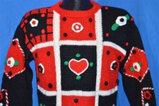 90s SISTER SISTER HEART FLOWER BLACK RED GREEN UGLY HOLIDAY SWEATER WOMENS L