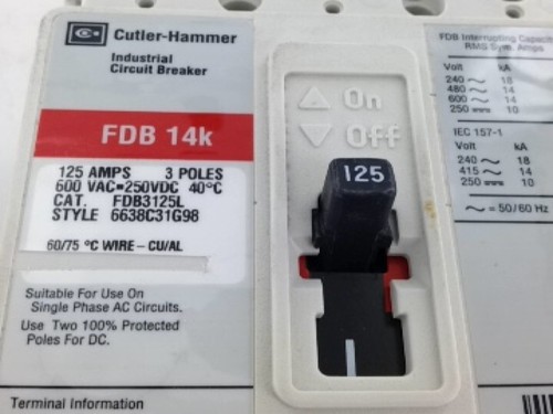 FDB3125L SERIES C NEMA F-FRAME MOLDED CASE CIRCUIT BREAKER; TYPE FDB - Picture 2 of 5