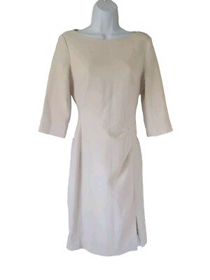 Winter White L K Bennett Dr Lydia Midi Dress UK 8 32'' Straight Lined 3/4 Sleeve 