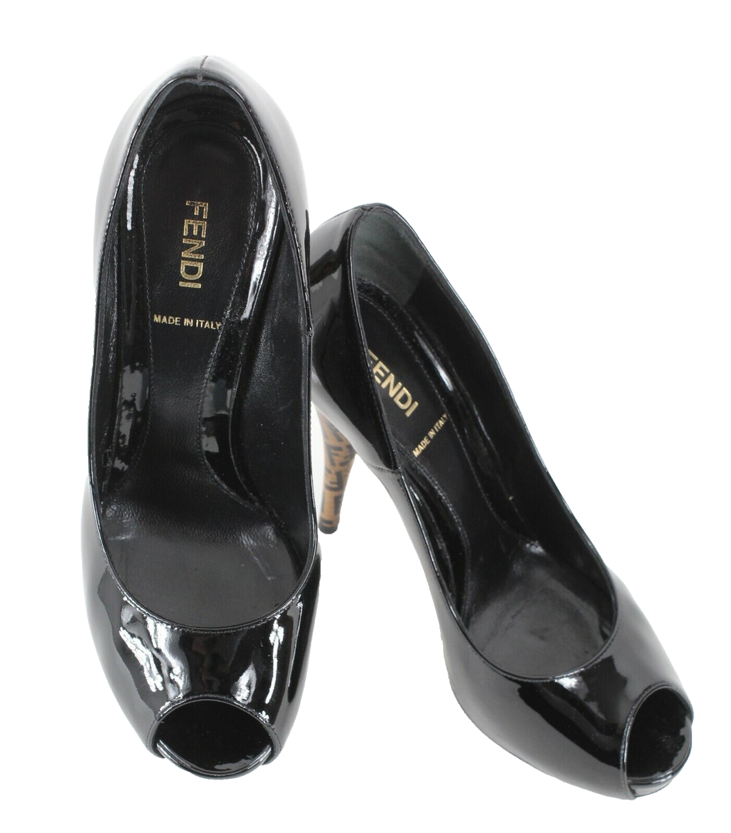 Fendi $550 Spuntata Vernice Black Patent Leather Logo Platform 5