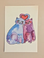 Cat and Cat Heart 20604 D. Mann 100 Postcards PaperClub Memories 1989