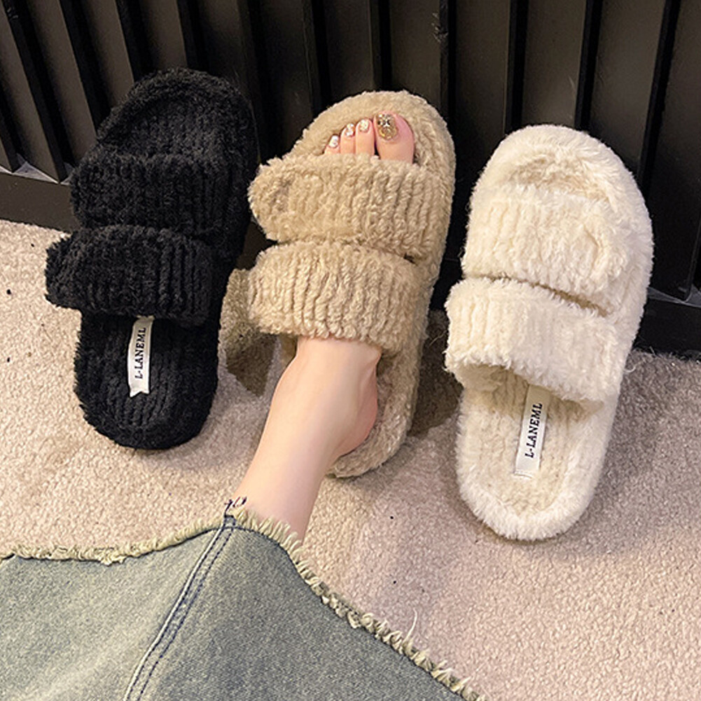 APL Women Plush Comfy Slippers Faux Fur Winter Plush Slippers Ho Bedroom Slippers