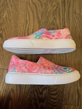 J/Slides dusty pink blue tie dye strech fabric platform sneaker women size 8