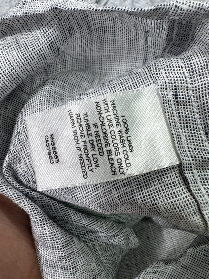 Nordstrom Men’s 100% Linen Shirt 2XL Navy Short Sleeve Button Down NWT Trim Fit - Image 4 of 4