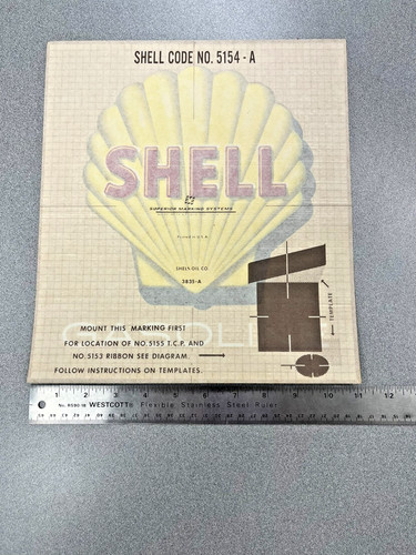 VINTAGE SHELL GAS PUMP YELLOW DECAL Superior Marking 12.25" x11 " Sticker 5152A