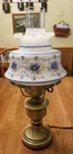 VINTAGE QUOIZEL HURRICANE LAMP ABIGAIL ADAMS BLUE FLORAL MILK GLASS