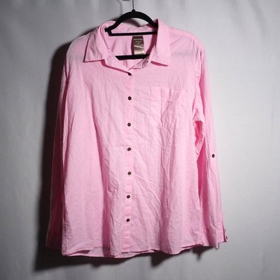 White Stag 100% Cotton Pink Swiss Dot Button Up Blouse Womens 1X Office Career