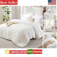 Luxury 7-Piece Queen Seersucker Comforter Set - All Season Soft Bedding