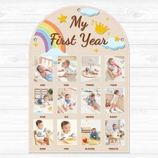 Baby Monthly Photo Board   First Year Milestone Frame with 12 Month Sign, Neu...