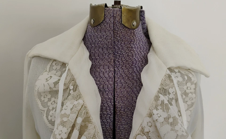 Camisa Blusa Jan Strass Marfil Bohemia LS 70 Hippie Transparente Corbata Cintura Volantes S Foto 2 de 4