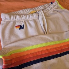 AVIATOR NATION VINTAGE WHITE 5 STRIPE SWEATPANTS LARGE MADE IN USA