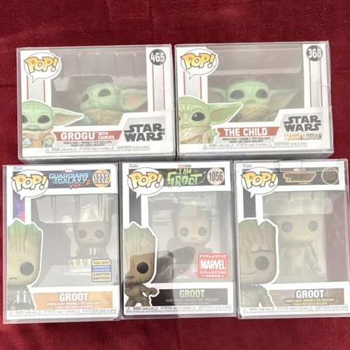 Funko Pop! Vinyl BUNDLE Grogu, The Child (Star Wars), Groot (Marvel)  Protectors