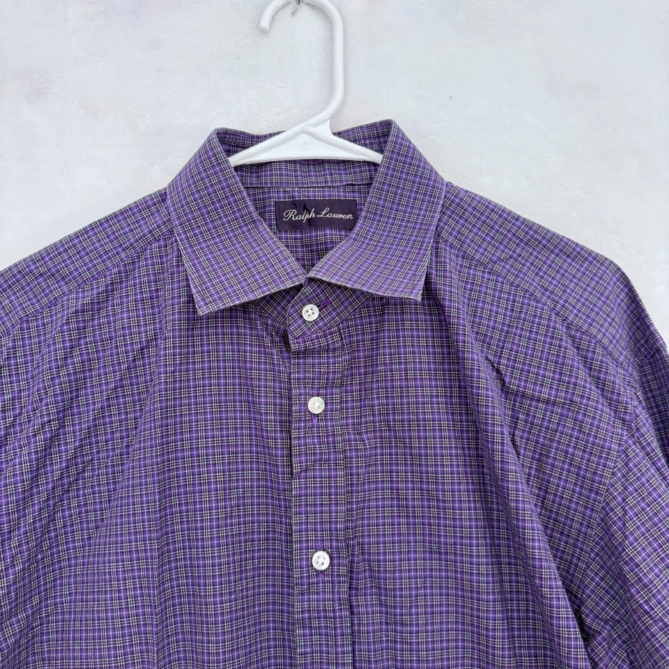 Ralph Lauren 紫色标签正装衬衫男式 17 紫色格子商务休闲 — 第 2/4 张图片