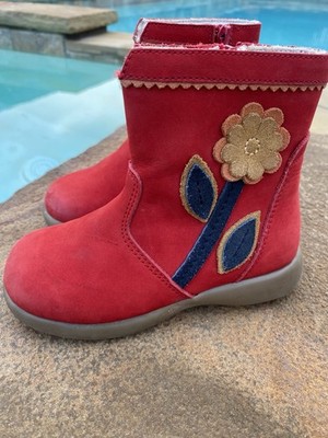 L'Amour Little Girl's Red Suede Boots Flower Side Zip Size 10