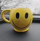 Vintage 70s McCoy Pottery USA Ceramic Yellow Smiley Happy Face Mug Coffee Cup
