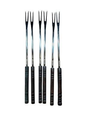 Vintage MCM Stainless Swissmar Set Of 6 Fondue Forks 10.5'' Wooden Teak Handles
