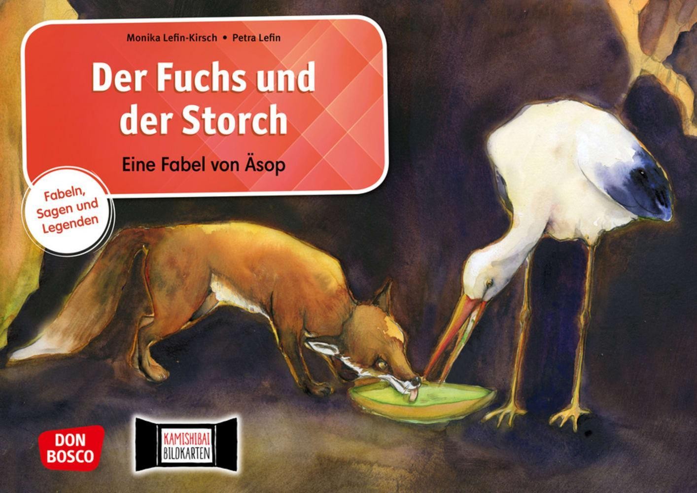 Der Fuchs und der Storch. Eine Fabel von Äsop. Kamishibai Bildkartenset. Monika