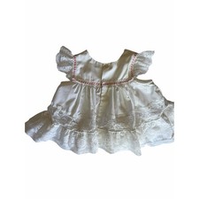 Vintage Baby Girl Ivory Lace Satin Dress Pink Ribbon Rosettes 18M Baptisim Retro
