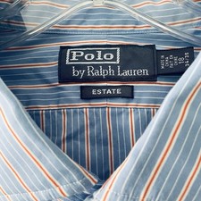 Vintage Polo Ralph Lauren Estate Mens Size Big XXL 2XL 34/35 Blue Striped Shirt