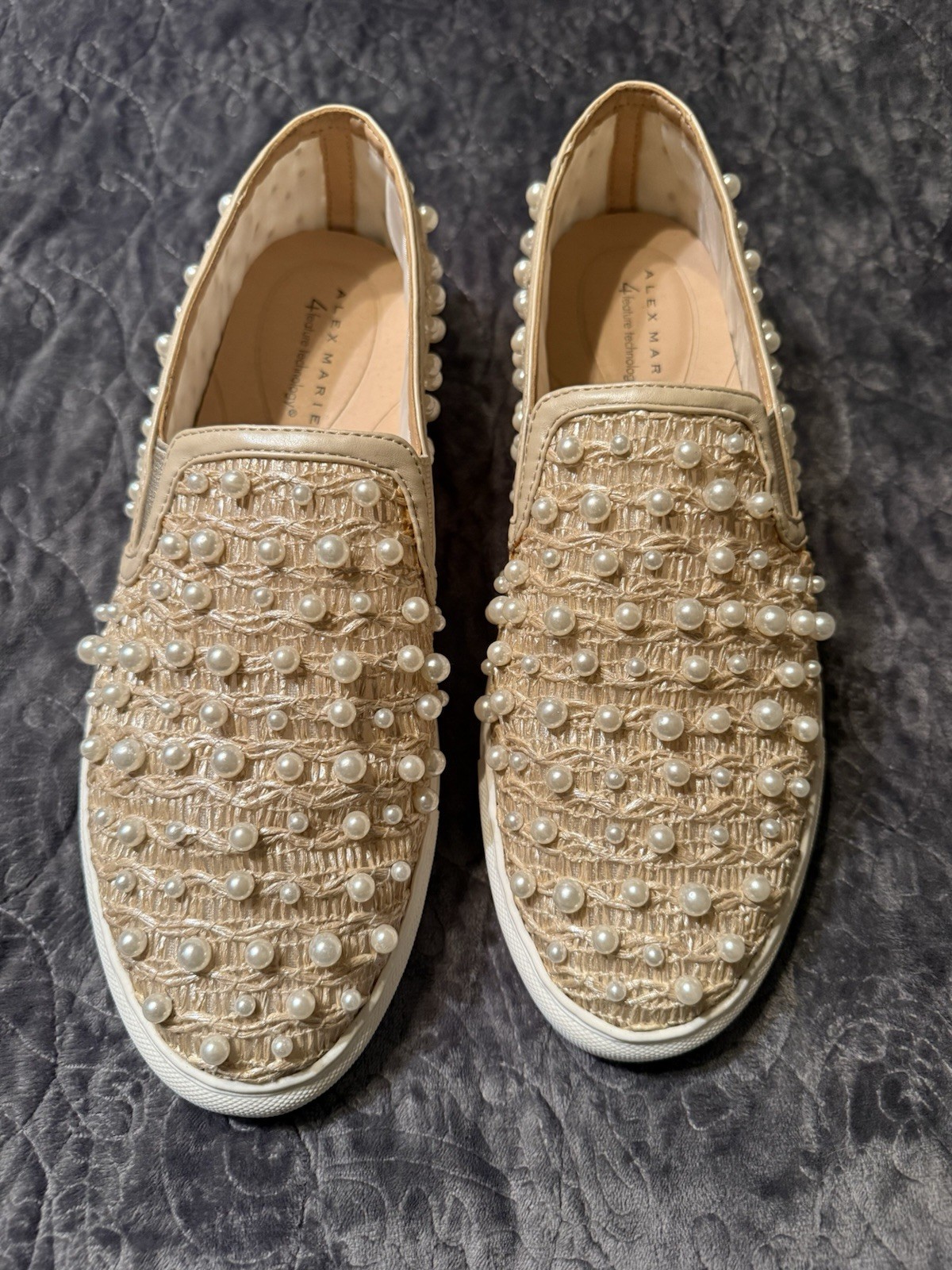 Alex Marie Women's Size 9.5 Woven Pearl Embellished Slip On Athleisure Shoes