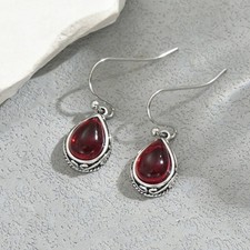 Plated Silver Teardrop Red Crystal Filigree S...
