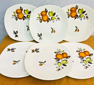 Vintage Midwinter Orangen und Zitronen Salatteller 6er Set John Russell 60er