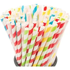 Biodegradable Paper Straws Bulk 100PCS Rainbow Striped Drinking Straws for Juice